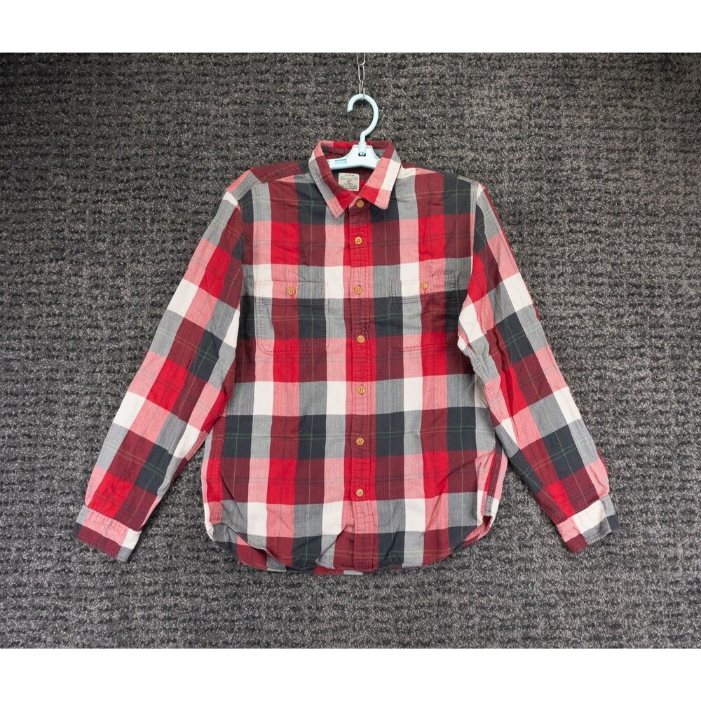 Vintage J Crew Shirt Mens Medium Red Gray Check Plaid Flannel Outdoor Preppy